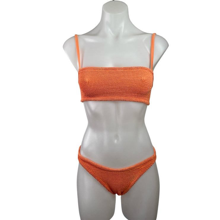 Hunza G Womens Orange Crochet Sleeveless Cami Swim Beach Two Piece Swimsuit Sz S