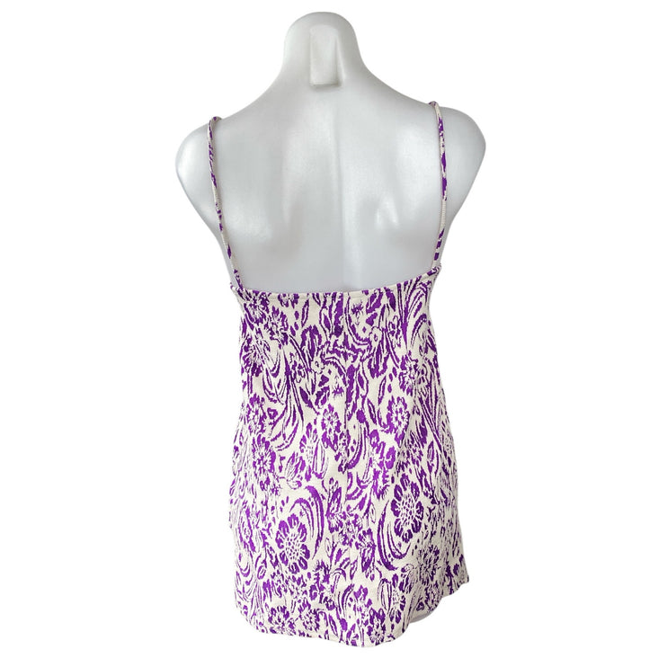 Zara Women's Purple Floral Paisley V Neck Sleeveless Mini Cami Tank Slip Dress M
