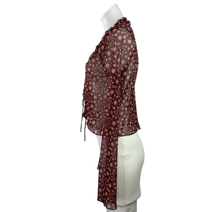 Free People Marne Purple Mesh Sheer Star Ruffles Long Sleeve Crop Cardigan Top M