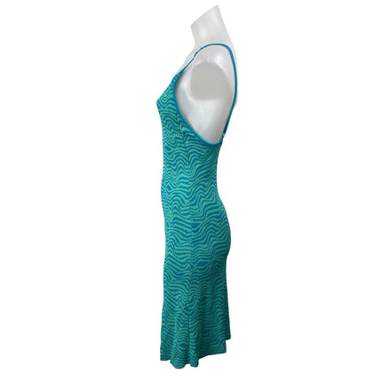 Zara Women's Teal Blue Striped Knit Sleeveless Scoop Neck Mini Bodycon Dress S