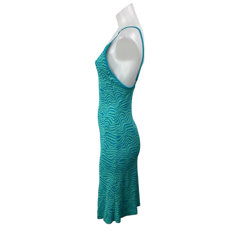Zara Women's Teal Blue Striped Knit Sleeveless Scoop Neck Mini Bodycon Dress S