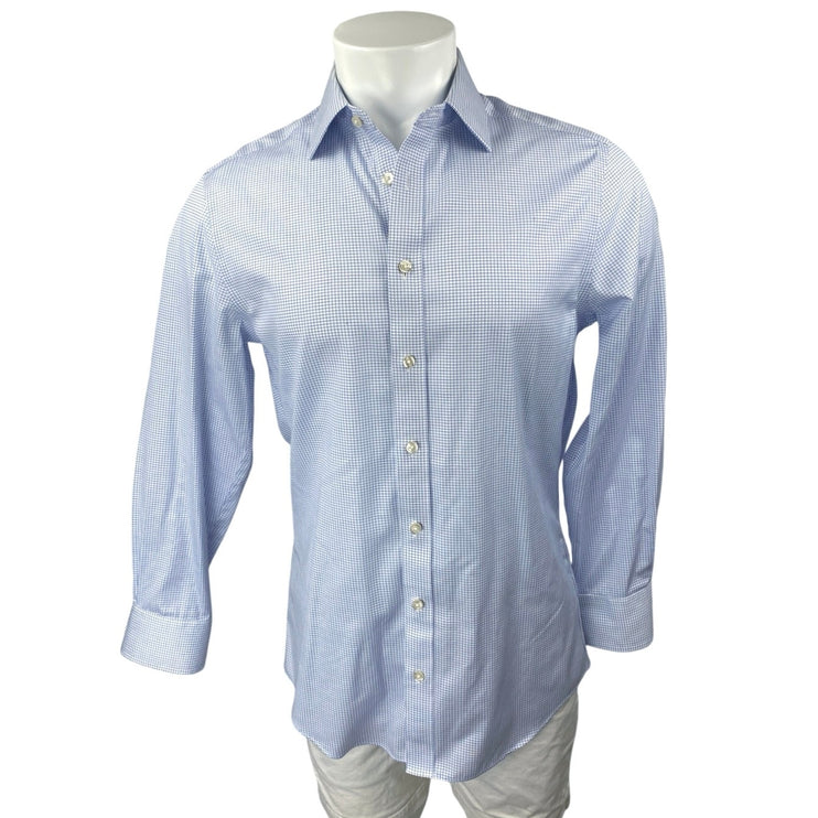 Charles Tyrwhitt Blue Plaid Checkered Long Sleeve Button Up Slim Shirt Top 15/L