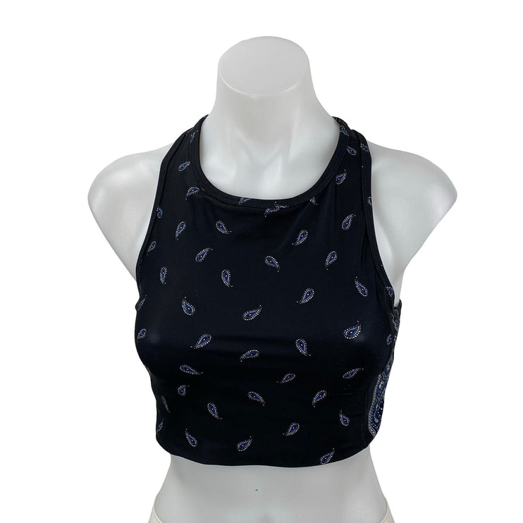 Aqua Athletic Women's Black Paisley Yoga Athletic Activewear Crop Tank Top Sz XS