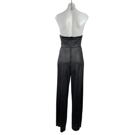 Hours Black Metallic Sleeveless Strapless Glitters Flared Leg Romper Jumpsuit S