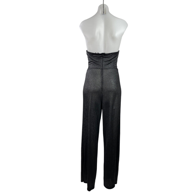 Hours Black Metallic Sleeveless Strapless Glitters Flared Leg Romper Jumpsuit S