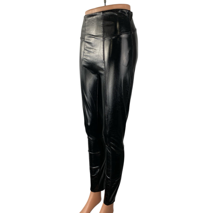 Spanx Womens Black Faux Leather Vegan High Waisted Leggings Casual Pants Size S