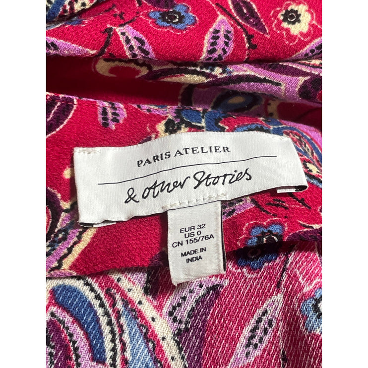 & Other Stories Marinette Paisley Floral Satin Long Sleeve Midi A-line Dress 0