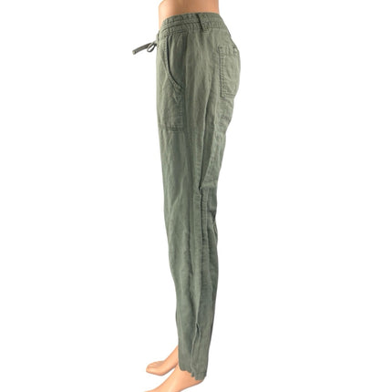Gap Women's Green Linen Low Rise Drawstring Straight Leg Trousers Pants Size 4