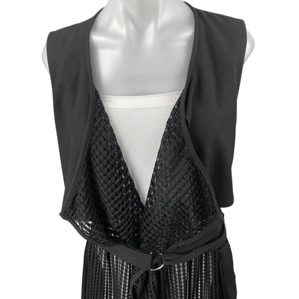 Decjuba Women's Black Sleeveless Belted Sheer Wrap Overcoat Jacket Size S/M