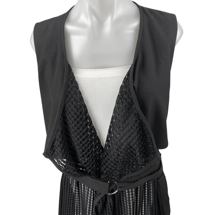 Decjuba Women's Black Sleeveless Belted Sheer Wrap Overcoat Jacket Size S/M