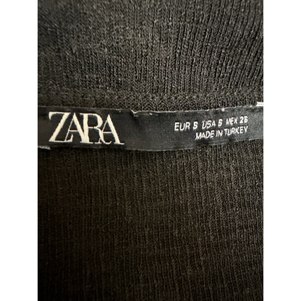 Zara Black Short Sleeve Deep V-Neck Faux Wrap T Shirt Blouse Crop Top Size S