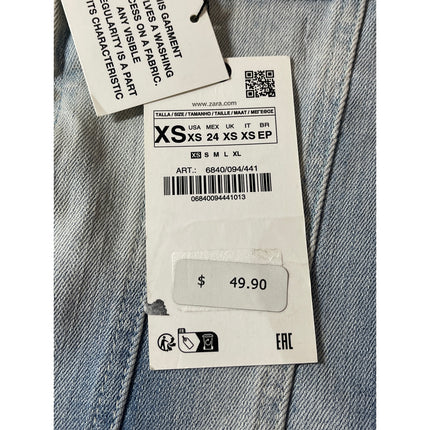 NEW Zara Blue Light Wash Strapless Tube Bandeau Zip Denim Jean Crop Top Size XS