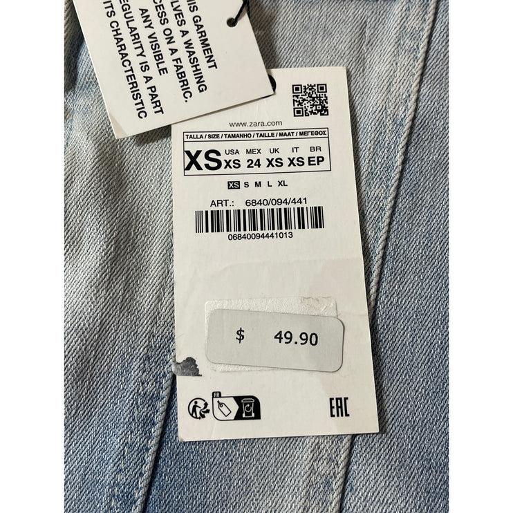 NEW Zara Blue Light Wash Strapless Tube Bandeau Zip Denim Jean Crop Top Size XS