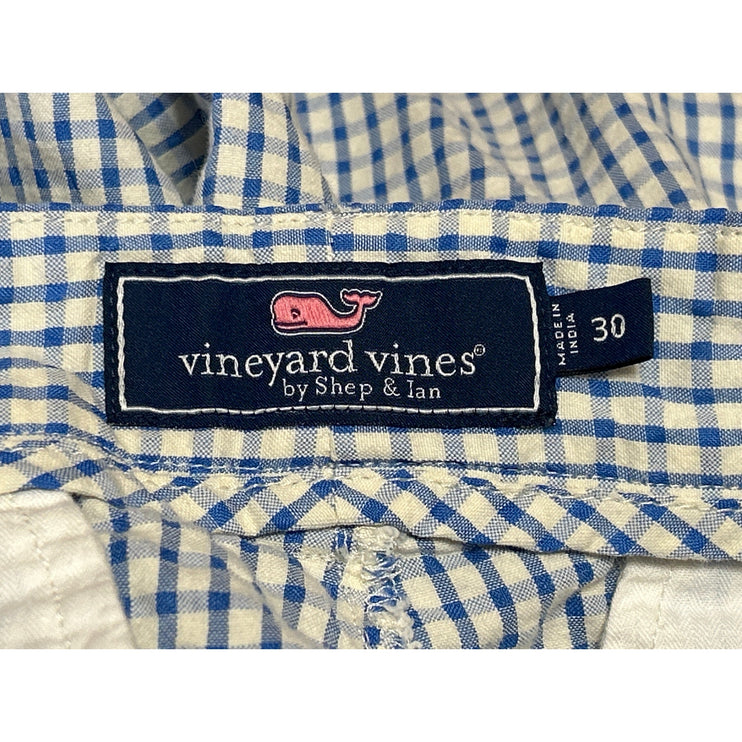 Vineyard Vines Men's Blue Plaid Gingham Bermuda Golf Chino Khaki Shorts Size 30