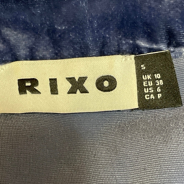 Rixo Gena Blue Velvet Velour Sequin Mandarin Collar Tie Wrap Mini Dress Size SP