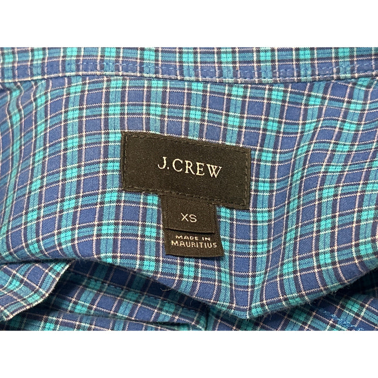 J.Crew Mens Blue Green Plaid Check Long Sleeve Button Up Dress Shirt Top Size XS