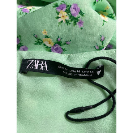 Zara Women's Multicolor Floral Satin Knot Sleeveless Mini  Bodycon Slip Dress M