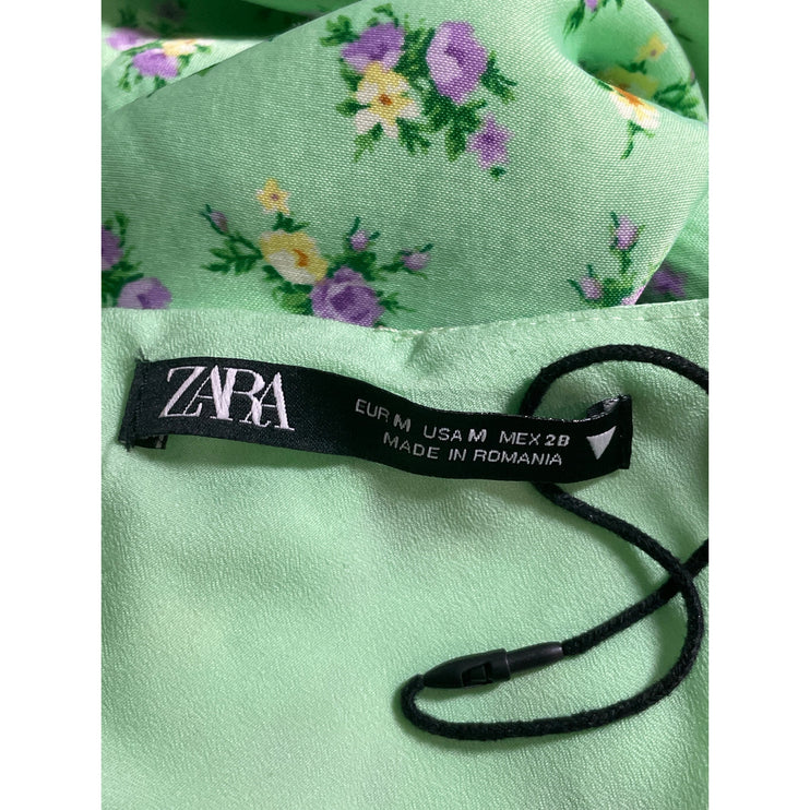 Zara Women's Multicolor Floral Satin Knot Sleeveless Mini  Bodycon Slip Dress M