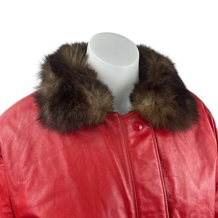 Red Reversible Vintage Genuine Leather Real Authentic Fur Bomber Coat Jacket L