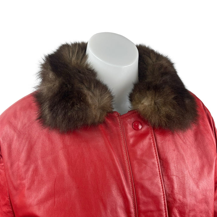 Red Reversible Vintage Genuine Leather Real Authentic Fur Bomber Coat Jacket L
