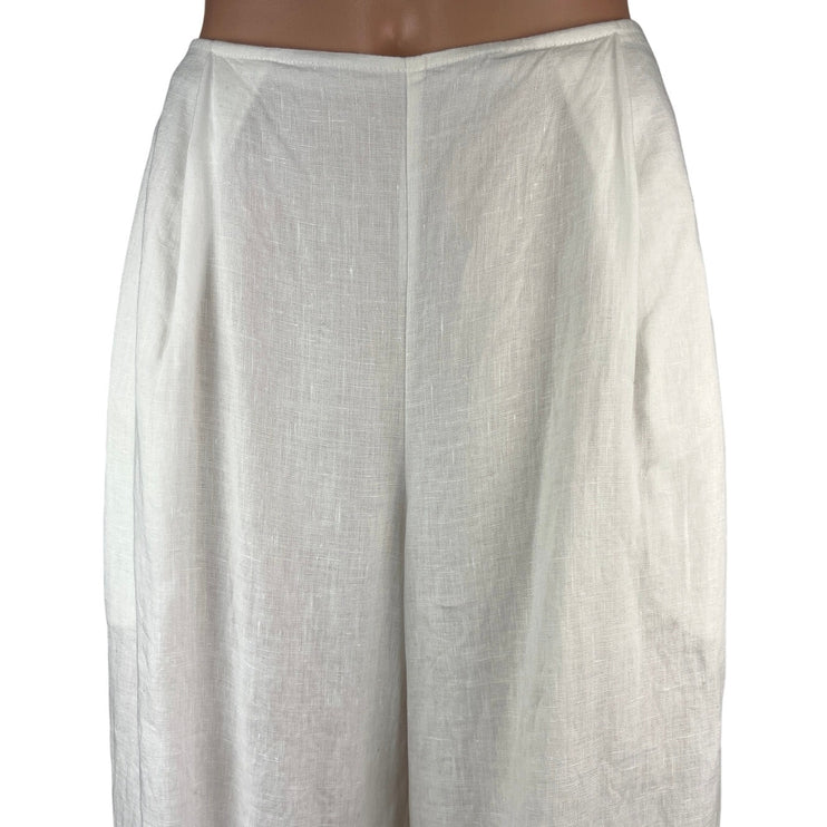 Calypso White 100% Linen Wide Leg High Waist Pleated Pull On Trousers Pants Sz S