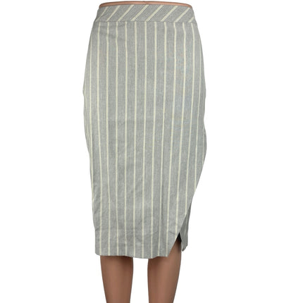 Banana Republic Gray Yellow Striped High Waisted Pull On Slit Midi Skirt Size 2