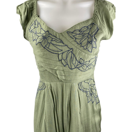 Free People In The Moment Green Floral Embroidered Off The Shoulder Jumpsuit 2