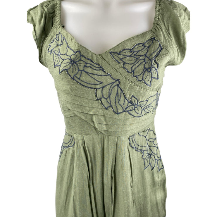 Free People In The Moment Green Floral Embroidered Off The Shoulder Jumpsuit 2