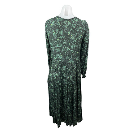 Zara The Angel Green Floral Smocked Long Sleeve Midi Maxi A-Line Shirt Dress S