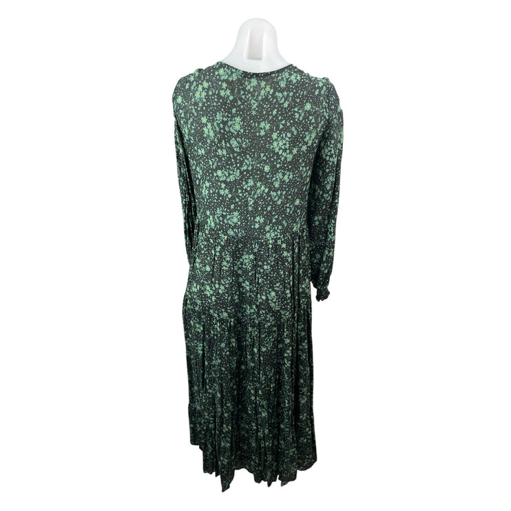 Zara The Angel Green Floral Smocked Long Sleeve Midi Maxi A-Line Shirt Dress S