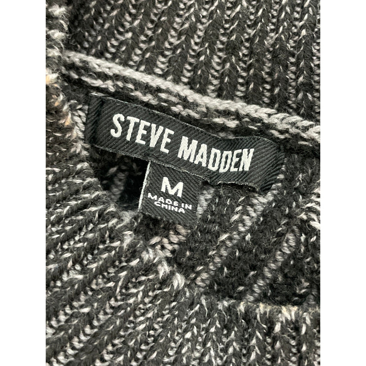 Steve Madden Ami Women's Dark Grey Ribbed Crew Neck Long Sleeve Sweater Top Sz M