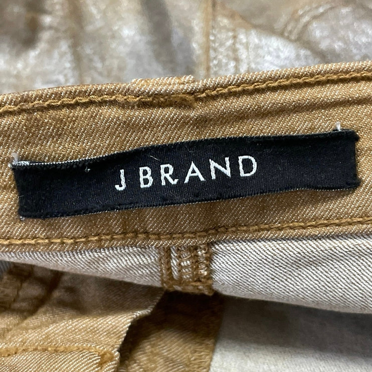J Brand Tan Silver Metallic Coated Low Rise Slim Skinny Denim Jeans Size 25