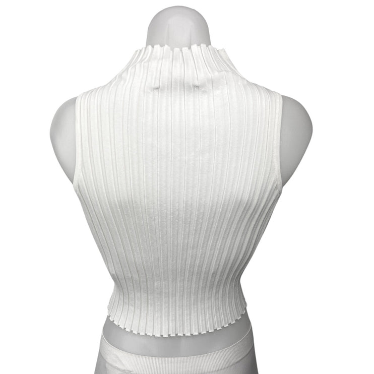 Zara White Ribbed Knit Turtleneck Sleeveless Cropped Sweater Vest Top Size S