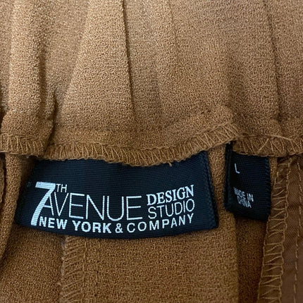 7th Avenue Women's Brown Pleated High Waisted Wide Leg Trousers Dress Pants Sz L