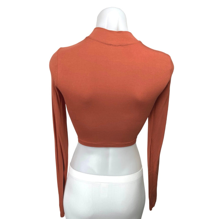 Aritzia Wilfred Orange Mock Neck Long Sleeve Pullover Crop Shirt Sweater Top XS