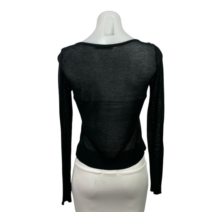 Abercrombie & Fitch Black Sheer Knit Long Sleeve Button Down Cardigan Top Size S