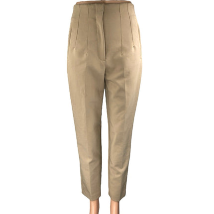 Zara Beige Khaki Chino Pleated High Waisted Tapered Trousers Dress Pants Size S