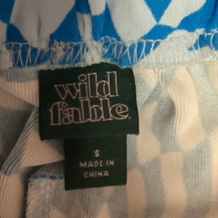 Wild Fable Blue Disco Checkered Flare Stretch High Rise Pull On Trouser Pant S