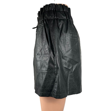 Women's Black Faux Leather High Waist Wide Leg Elastic Waist Shorts XL