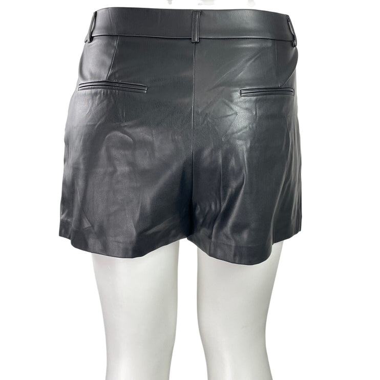 Zara Black Faux Vegan Leather Pleated High Rise Casual Mini Shorts Size XXL