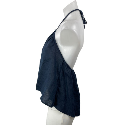 Aritzia Little Moon 100% Linen Navy Blue Sleeveless Denim Tie Halter Top Size M