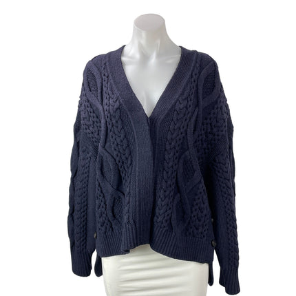 Phillip Lim Womens Dark Blue Long Sleeves Wool Cable Knit Cardigan Sweater Top S