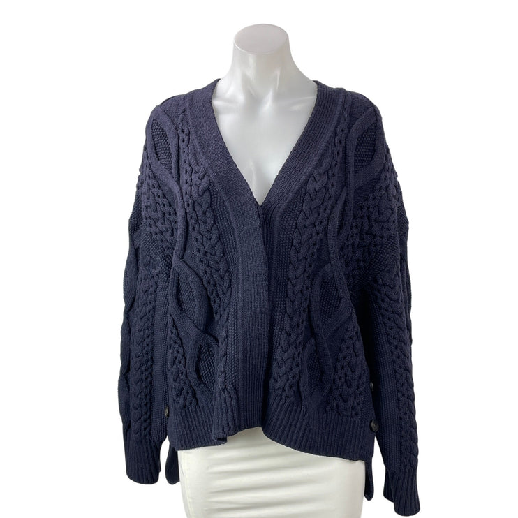 Phillip Lim Womens Dark Blue Long Sleeves Wool Cable Knit Cardigan Sweater Top S