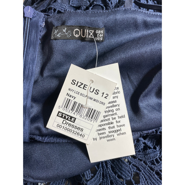 NEW Quiz Women's Blue Floral Lace Sleeveless V Neck Cami Midi Sheath Dress 12