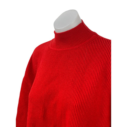 MNG Mango Red Ribbed Turtle Neck Long Sleeve Crop Sweatshirt Sweater Top Size XS