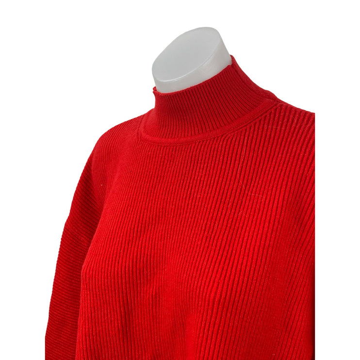 MNG Mango Red Ribbed Turtle Neck Long Sleeve Crop Sweatshirt Sweater Top Size XS