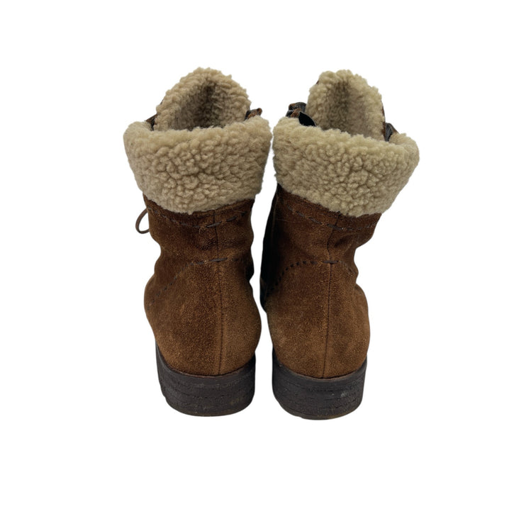 Paul Green Women's Brown Suede Sherpa Fold Over Lace Up Ankle Snow Boots Sz 4.5