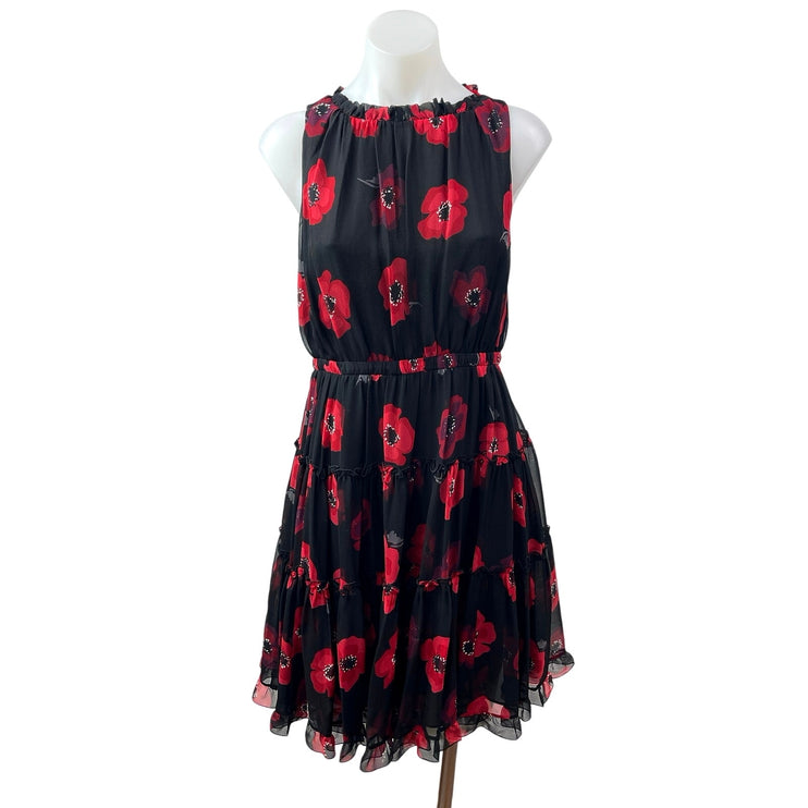 Kate Spade 100% Silk  Poppy Floral Tiered Ruffled Mini Flare A-Line Dress Size 6