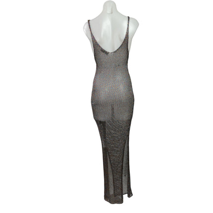PRETTYLITTLETHING Black Sleeveless Mesh Open Knit Coverup Maxi Dress Size 6