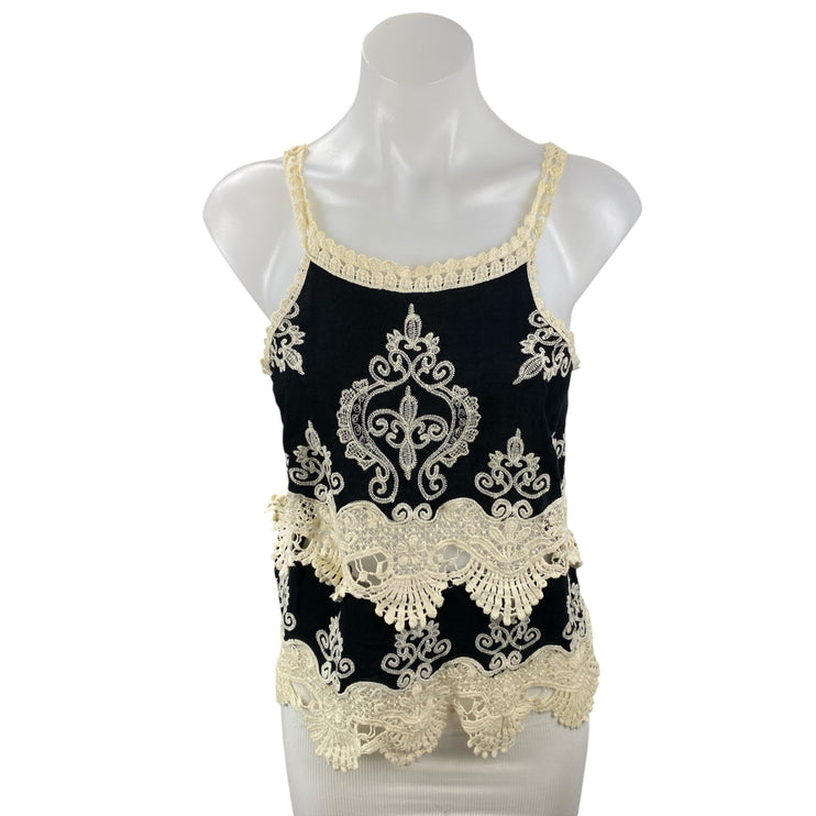Romeo + Juliet Women's Black Cream Floral Lace Sleeveless Blouse Tank Top Size M